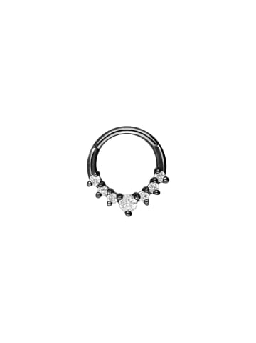 PIERCINGLINE Piercing "Segmentring Clicker mit 7 eingefassten Kristallen" in Schwarz