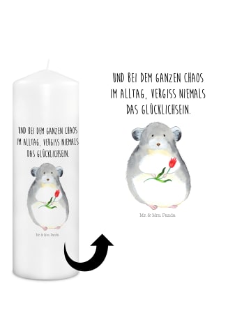 Mr. & Mrs. Panda Stumpenkerze Chinchilla Blume mit Spruch in Weiß