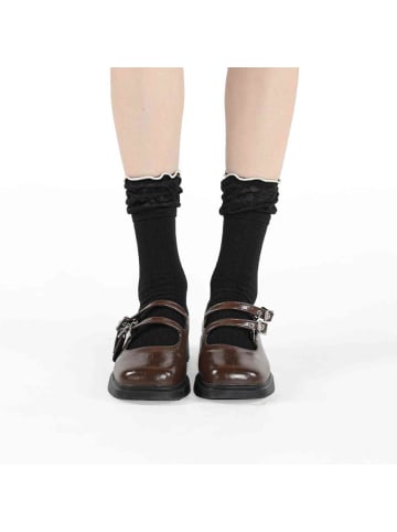 MUNADUNA 2er-Pack Doppelripp Bund mit Spitzen-Socken-Farb-Mix