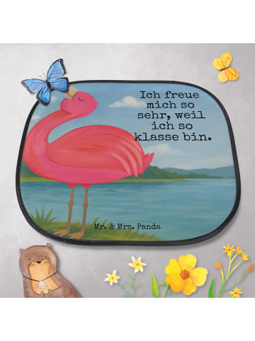 Mr. & Mrs. Panda Auto-Hitzeschutz Flamingo Stolz Design mit Spruch in Weiß
