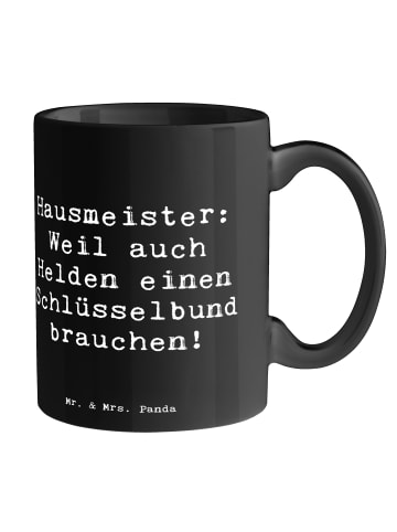 Mr. & Mrs. Panda Tasse Spruch Hausmeister Held mit Spruch in Schwarz