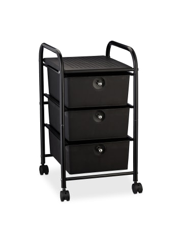 relaxdays Badrollwagen "3 Schubladen" in Schwarz - (B)33 x (H)60 x (T)39 cm