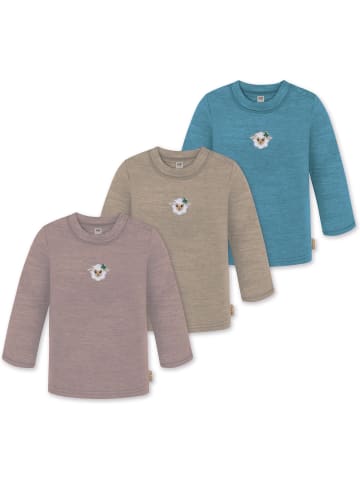 Normani Outdoor Sports 3er Pack Baby Merino Longsleeve Taupo in Blau/Beige/Rosa