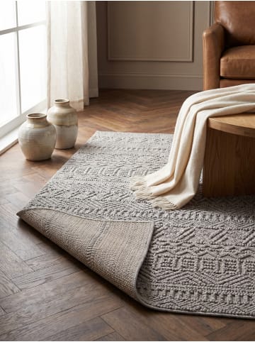 KADIMA DESIGN Flachgewebe-Teppich Ethno Streifen Boho Pflegeleicht in Silber