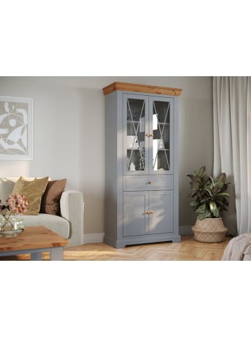 Feldmann-Wohnen Standvitrine Marone Elite Grau / Kiefer Natur 95 / 41 / 200cm