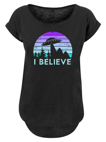 F4NT4STIC Long Cut T-Shirt I BELIEVE UFO Alien Raumschiff Retro in schwarz