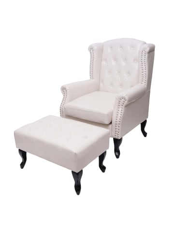 MCW Relaxsessel Chesterfield Oxford, Creme-weiß mit Ottomane