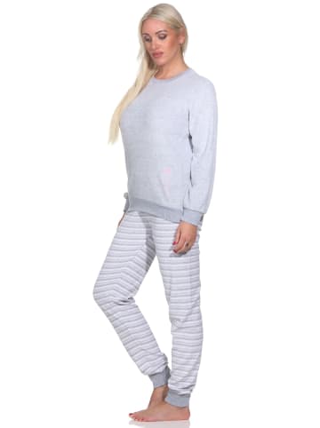 NORMANN Frottee Schlafanzug lang Bündchen und Applikation - 82674 in rosa