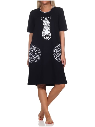 NORMANN Kurzarm Nachthemd Tiermotiv Übergrössen - 85487 in schwarz