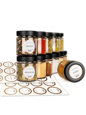 MOYO Gewürzbehälter Set 12 Stück mit Etiketten in transparent - 154ml