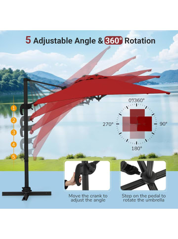 COSTWAY Sonnenschirm rechteckig 250 cm in Rot