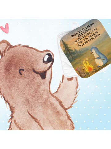 Mr. & Mrs. Panda Topflappen Pinguin Lagerfeuer Design mit Spruch in Weiß