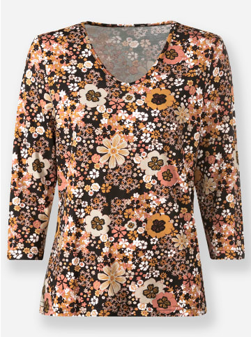 WITT WEIDEN V-Shirt in schwarz-papaya-bedruckt