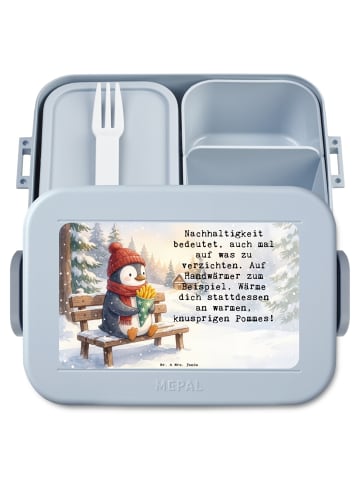 Mr. & Mrs. Panda Bento Box Pinguin Winter Pommes Design mit Spruch in Blau Pastell