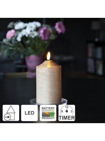 STAR Trading LED Echtwachskerze Flamme, Batterie, Timer, Gold, 15cm