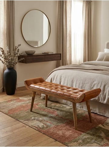 KADIMA DESIGN Sitzbank Echtleder / Massivholz Bank 125x50x38 cm Chesterfield,