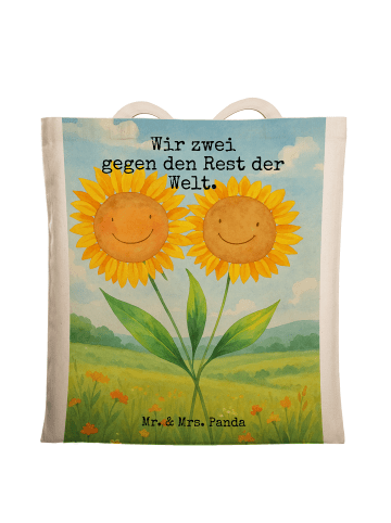 Mr. & Mrs. Panda Umhängetasche Blume Sonnenblume Design mit Spruch in Weiß