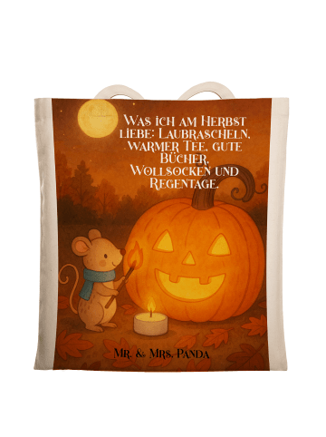 Mr. & Mrs. Panda Stofftasche Kürbis Maus Design mit Spruch in Weiß