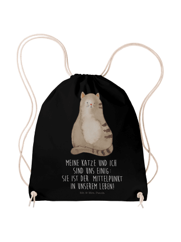 Mr. & Mrs. Panda Sportbeutel Katze Sitzen mit Spruch in Schwarz