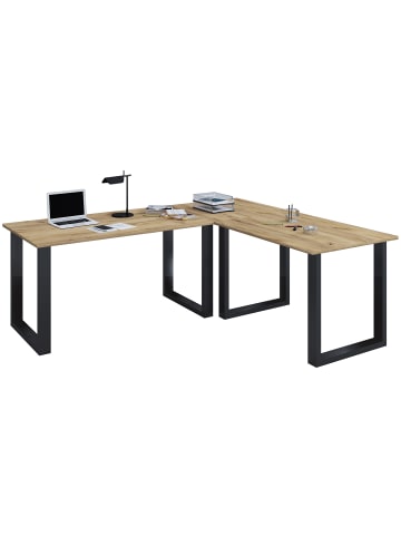 VCM U Schreibtisch Eckschreibtisch L Form 220x160x80 in Schwarz / Honig-Eiche
