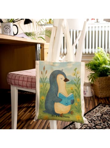 Mr. & Mrs. Panda Shopping Tasche Pinguin Buch Design ohne Spruch in Weiß