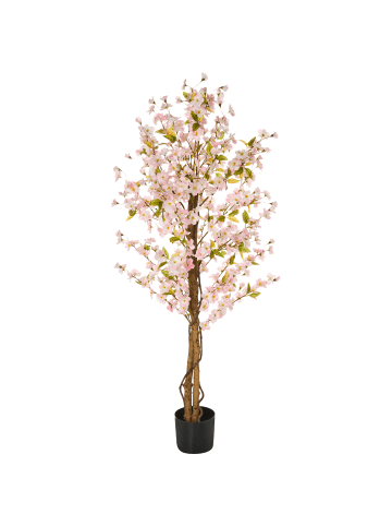 Beliani Kunstpflanze SAKURA in Grün/Rosa/Schwarz - (W) 60 x (H) 150 x (L) 60 cm
