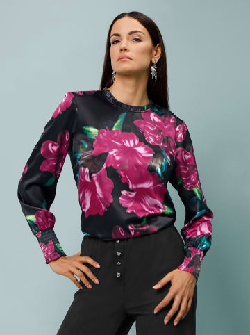 creation L Satin-Bluse in schwarz-malve-bedruckt