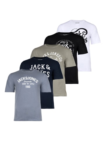 Jack & Jones T-Shirt 5er Pack in Schwarz/Weiß/Blau/Grün