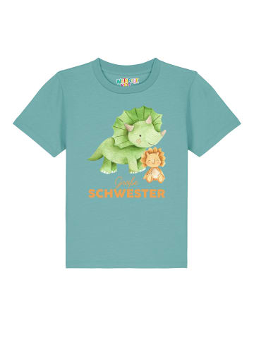 wat? Apparel T-Shirt Dinosaurier 07 Große Schwester in Teal Monstera