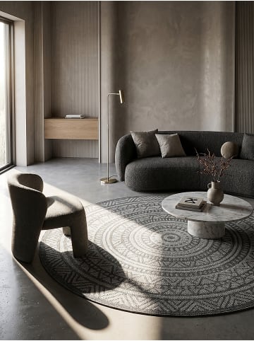 KADIMA DESIGN Rundteppich Orientalisch flachgewebt pflegeleicht Wohnzimmer Flur in Anthrazit