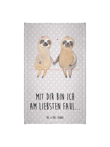 Mr. & Mrs. Panda Gästehandtuch Faultier Pärchen mit Spruch in Grau Pastell
