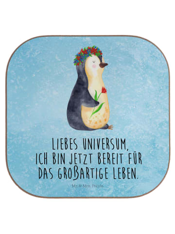 Mr. & Mrs. Panda Tassen Untersetzer Pinguin Blumen mit Spruch in Eisblau