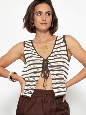 SASSYCLASSY Stricktop mit Schleifenverschluss in Offwhite