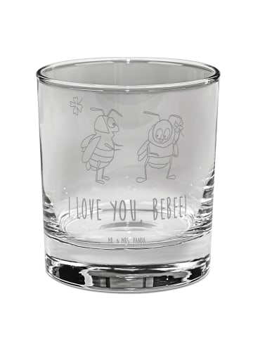 Mr. & Mrs. Panda Whiskey Glas Bienen Paar mit Spruch in Transparent