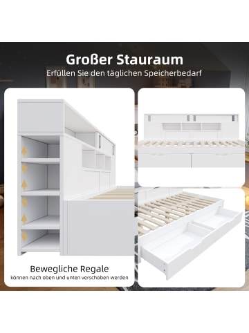 ABRIHOME Doppelbett in Weiß 140x200 cm mit Schubladen Regalen und Bettkasten 