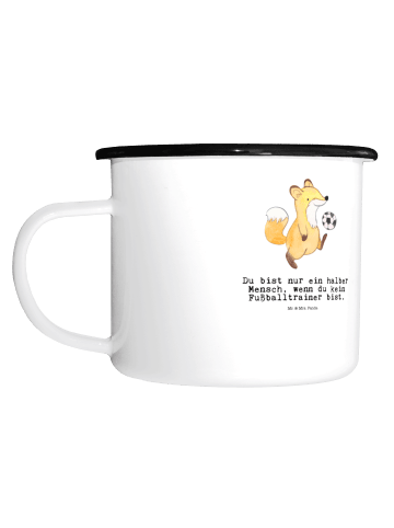 Mr. & Mrs. Panda XL Emaille Tasse Fußballtrainer Herz mit Spruch in Weiß