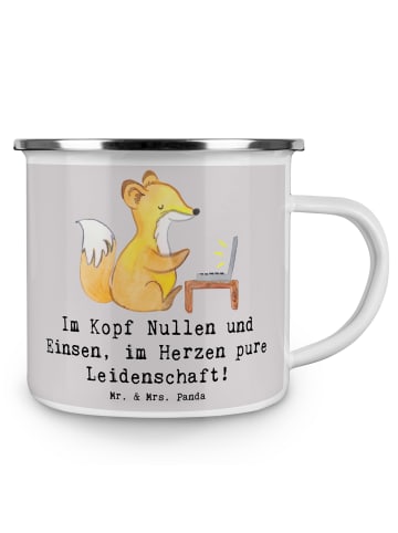 Mr. & Mrs. Panda Emaillebecher Programmierer Herz mit Spruch in Grau Pastell