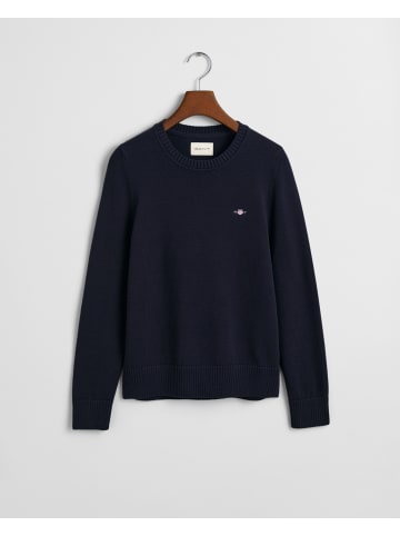 Gant Klassischer Baumwollpullover mit Rundhalsausschnitt in Evening Blue
