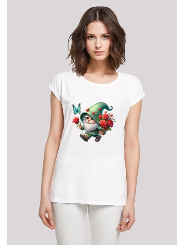 F4NT4STIC T-Shirt Gnom Frühling Blumen Schmetterling in weiß