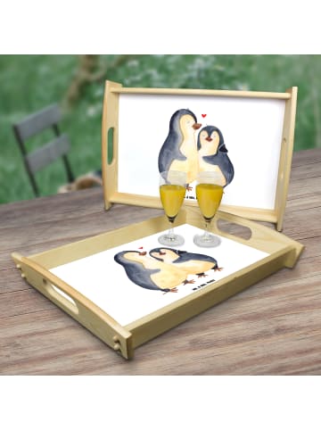 Mr. & Mrs. Panda Holztablett Pinguin umarmen ohne Spruch in Weiß