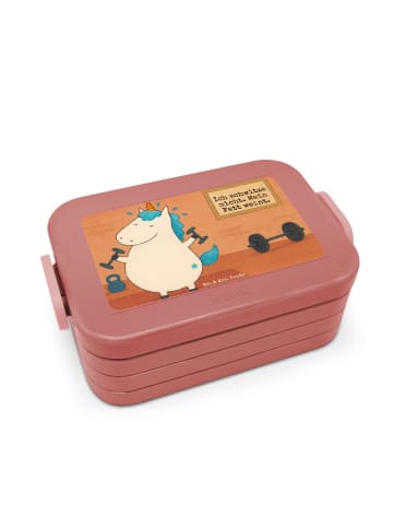 Mr. & Mrs. Panda Lunchbox Einhorn Fitness Design mit Spruch in Rot Pastell