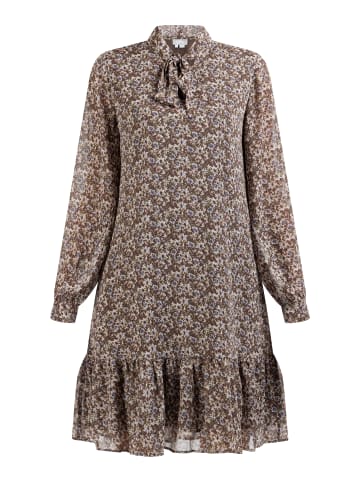 Usha Damen Langarmkleid in Braun Mehrfarbig