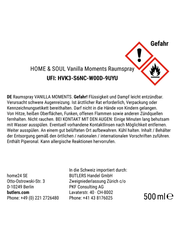 Butlers Raumspray HOME & SOUL Vanilla Moments in Durchsichtig