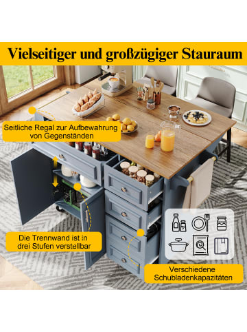 ABRIHOME Kücheninsel Küchensil Küchenschrank Buffetschrank mit Stauraum, Blau
