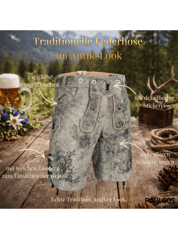 PAULGOS Lederhose Kurz Echtleder HK3 ANTIK in Mitternachtsgrau