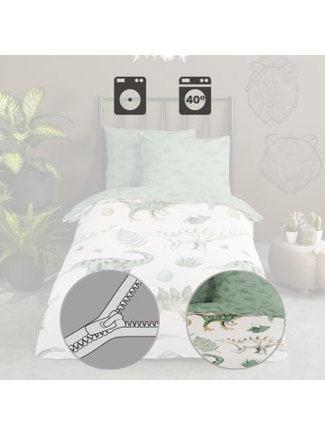 Good Morning Renforcé Kinder-Wendebettwäsche in grün-natur-beige