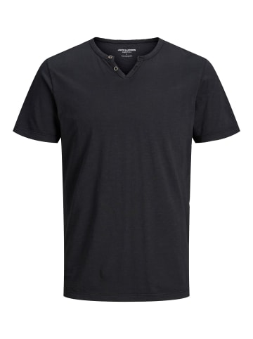 Jack & Jones Basic T-Shirt V-Neck Kurzarm mit Knöpfen JJESPLIT in Schwarz