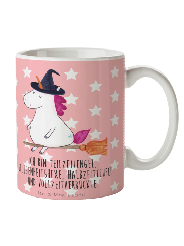 Mr. & Mrs. Panda Tasse Einhorn Hexe mit Spruch in Rot Pastell