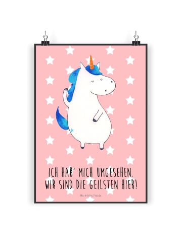Mr. & Mrs. Panda Poster Einhorn Mann mit Spruch in Rot Pastell