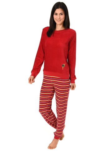 NORMANN Frottee Pyjama langarm Bündchen Hose gestreift Oberteil - 49944 in rot